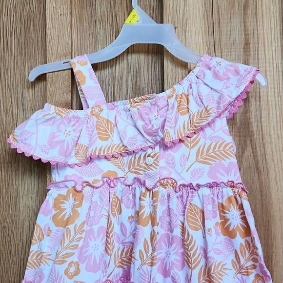 Good Lad Girls Ruffle One Shoulder Dress, Size 4T, Pink & White Hawaiian - Picture 4 of 8